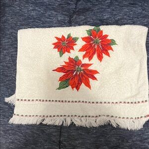 Festive Poinsettia Embroidered hand Towel